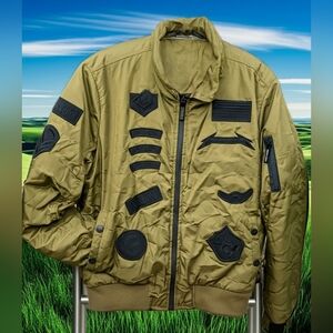 X-RAY Jeans Camo Bomber Jacket~Men's Size XL~Green Camo, Army, Military Patches